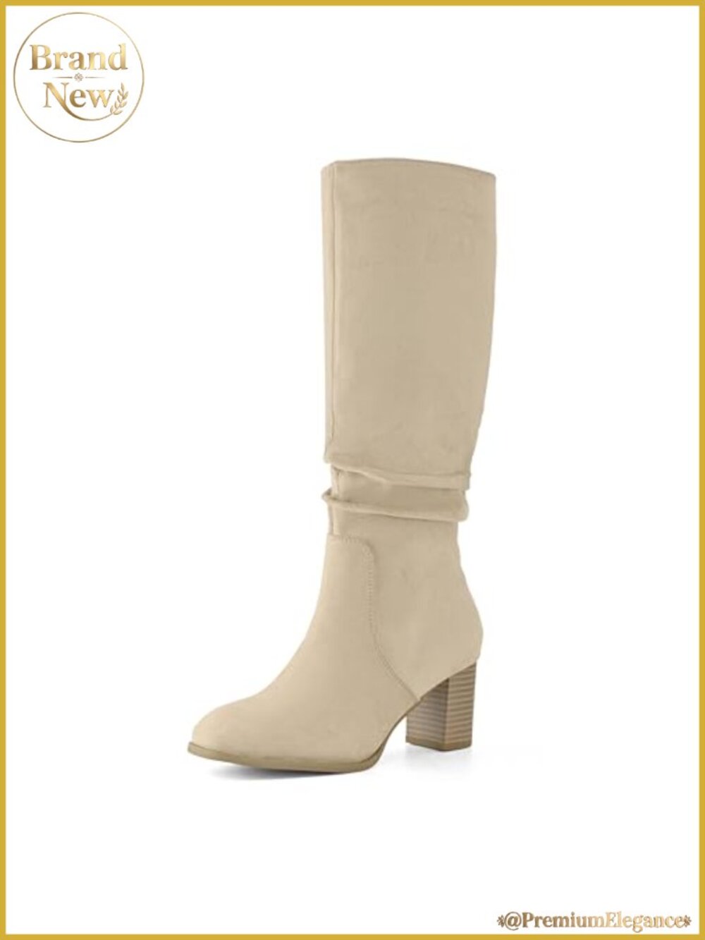 Women's Knee High Suede Chunky Heel Square Toe Slouchy Boots Side Zipper